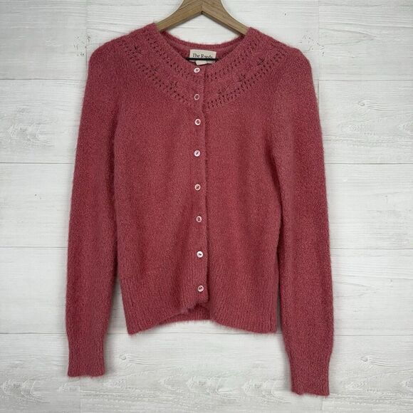 The Reeds x J.Crew Size M Fuzzy Cardigan Sweater Flamingo Pink Eyelash Preppy - Picture 3 of 16